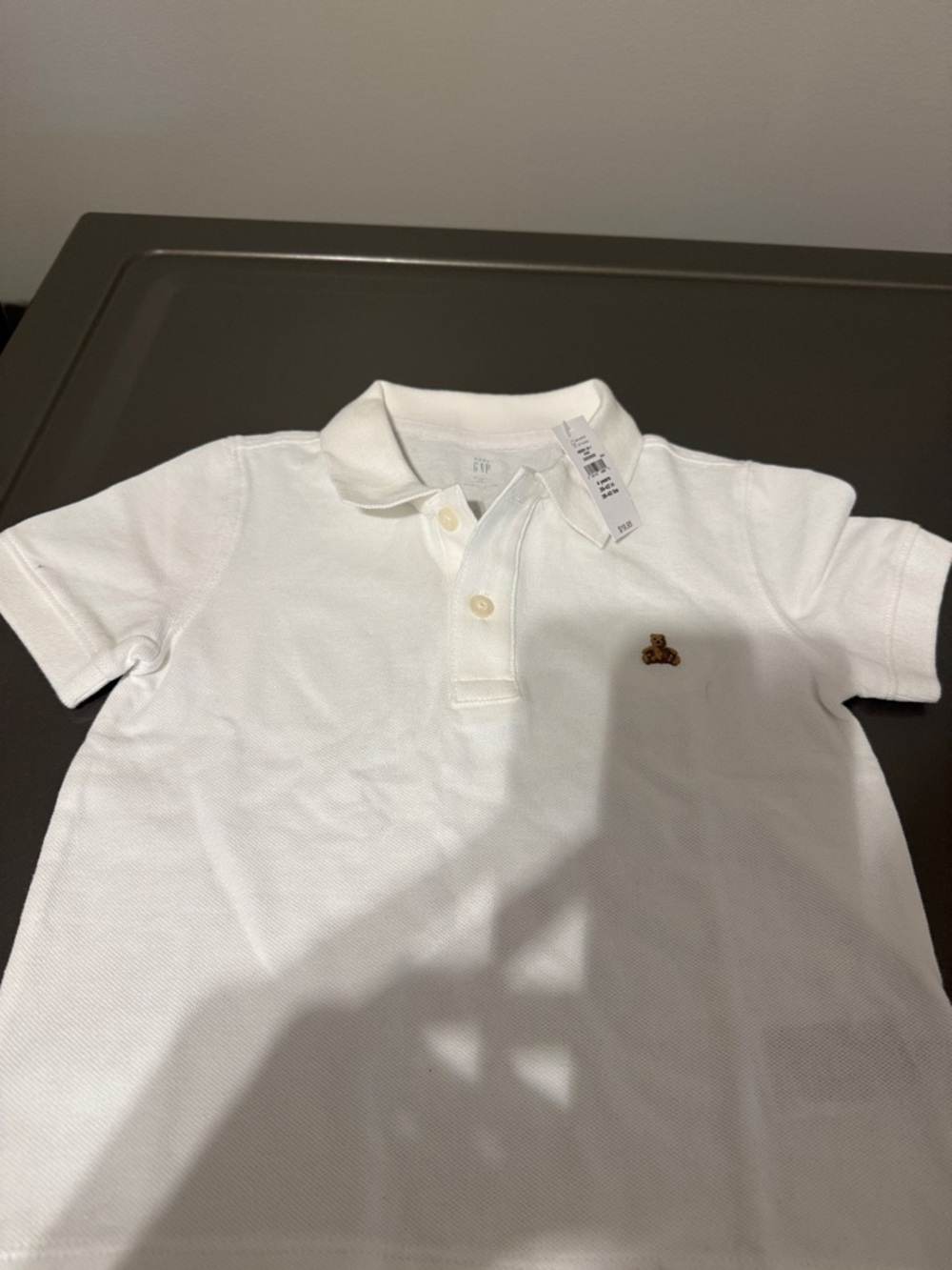 GAP White Polo Shirt with Small Bear Patch- Size 4 Years